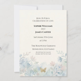 Invitación Boda Mariposa Floral Azul