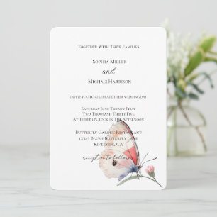 Invitación Boda Mariposa Floral Melocotón Rubor