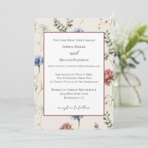 Invitación Boda Mariposa Flores Blancas Azules Rosa Borgoña