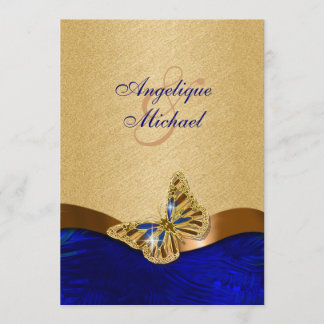 Invitación boda mariposa marrón dorado azul