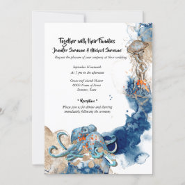Invitación boda marítimo de la naranja de la marina Octopus