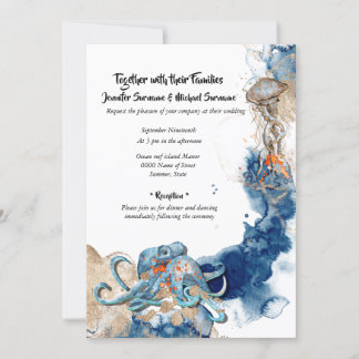 Invitación boda marítimo de la naranja de la marina Octopus