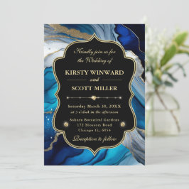 Invitación Boda Mármol Ágata Dorada Brillante