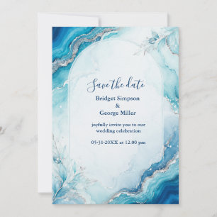Invitación Boda mármol de lujo Agata Aqua Costera