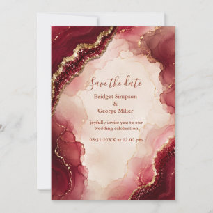 Invitación Boda mármol Rubí Borgoña Ágata Luxe