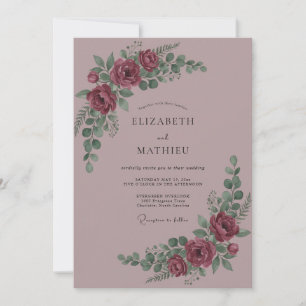 Invitación Boda Maroon Bloom Romantic Flourish
