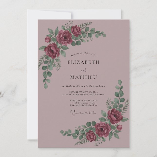 Invitación Boda Maroon Bloom Romantic Flourish (Anverso)