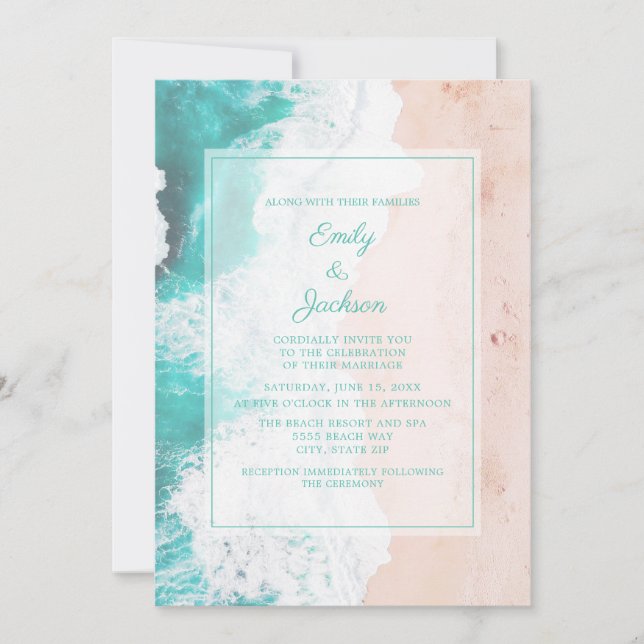 Invitación Boda marrón blanco Verde azulado tropical del océa (Anverso)