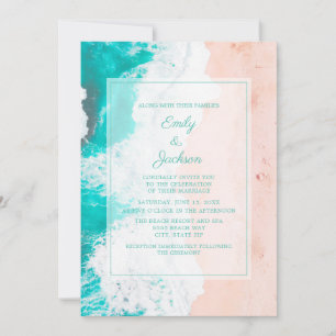 Invitación Boda marrón blanco Verde azulado tropical del océa