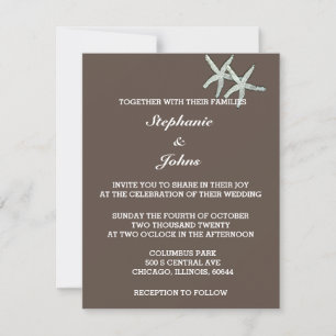Invitación Boda marrón de chocolate blanco oscuro y Starfish