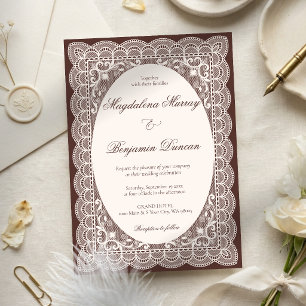 Invitación Boda marrón elegante de encaje de marfil victorian