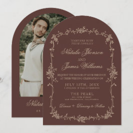 Invitación Boda Marrón Floral Chocolate Antiguo Dinero Arquea