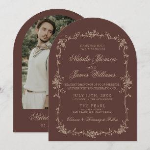 Invitación Boda Marrón Floral Chocolate Antiguo Dinero Arquea
