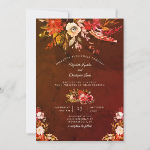 Invitación Boda marrón floral de esplendor otoñal
