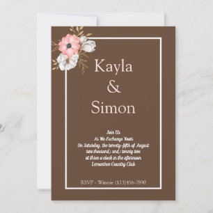 Invitación Boda marrón floral minimalista