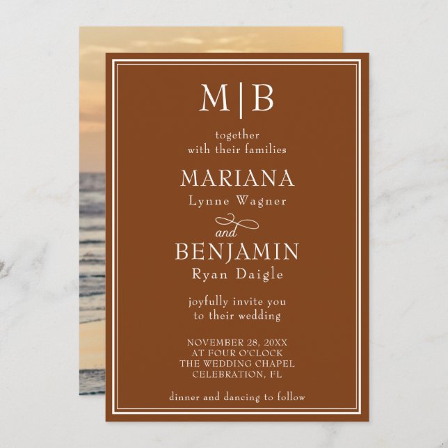 Invitación Boda marrón Minimalista moderno (Anverso / Reverso)
