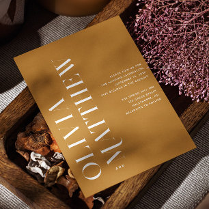 Invitación Boda Marrón Mostaza Foto Minimalista de Otoño +