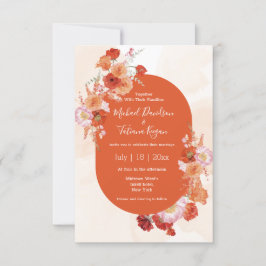 Invitación boda marrón naranja floral floral de acuarela