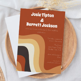 Invitación Boda marrón Naranja retro Groovy 70 en negrita