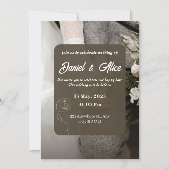 Invitación Boda marrón y beige simple (Anverso)
