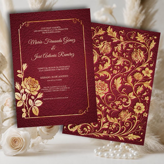 Invitación Boda Marsala Dorada Rosas (Subido por el creador)