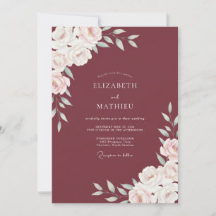 Invitación Boda Marsala Ranunculus Eucalipto Polvoriento
