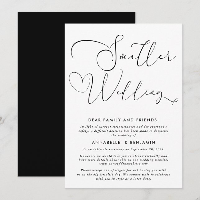 Invitación Boda más pequeño | Estamos reduciendo la Invitació (Anverso / Reverso)