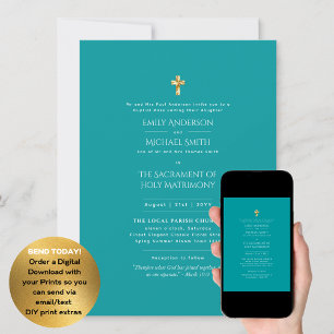 Invitación Boda Masivo Nupcial Católico verde azulado