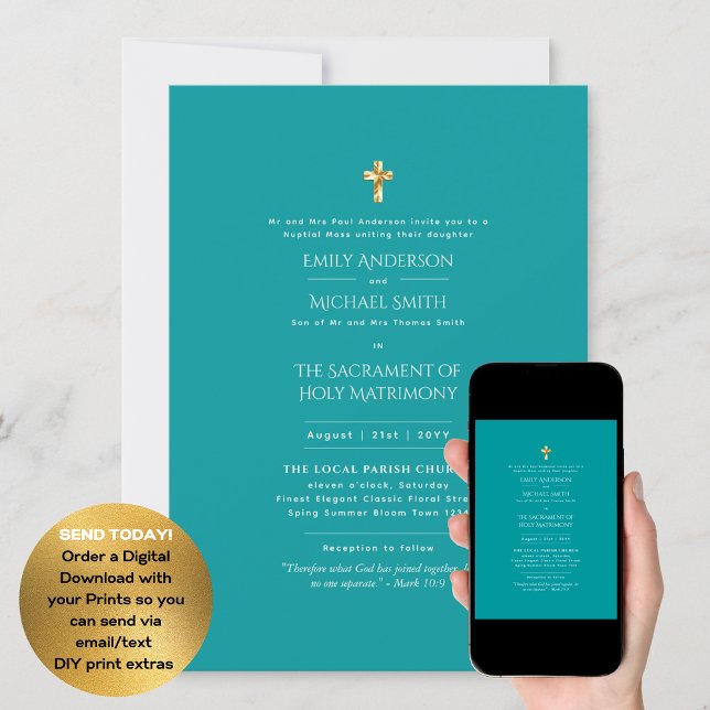 Invitación Boda Masivo Nupcial Católico verde azulado (Subido por el creador)