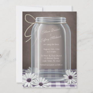 Invitación Boda Mason Jar Daisy Purple Brown