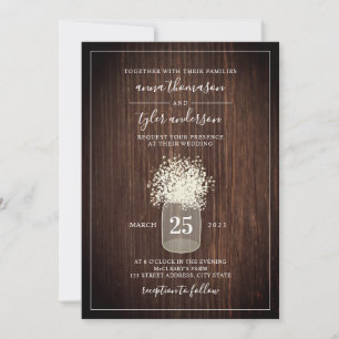 Invitación Boda Mason Jar de Madera Oscura y Respiración del 