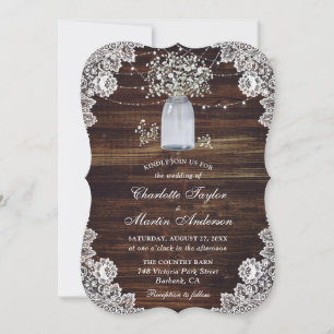 Invitación Boda Mason Jar de Madera Rústica Cute Baby