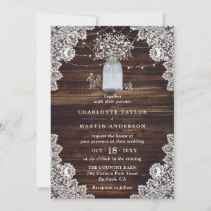 Invitación Boda Mason Jar de Madera Rústica para el Respirar 