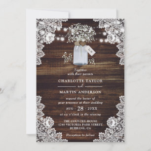 Invitación Boda Mason Jar de Madera Rústica para el Respirar 