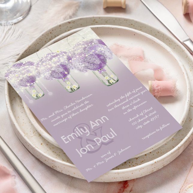Invitación Boda Mason Jar de radiación morado (Subido por el creador)