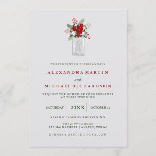 Invitación Boda Mason Jar de vacaciones de invierno gris suav