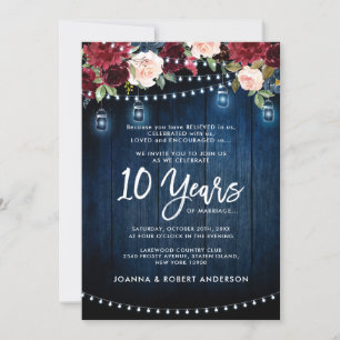 Invitación Boda Mason Jar, floral de borgoña de la armada rus
