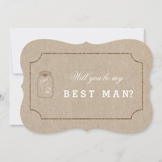 Invitación Boda Mason Jar Linen Canvas BEST MAN Invite (Anverso)
