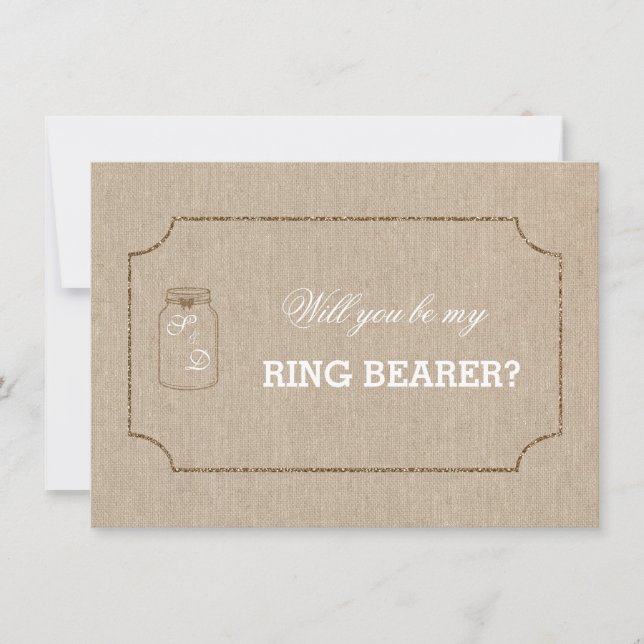Invitación Boda Mason Jar Linen Canvas RING BEARER Invitar (Anverso)