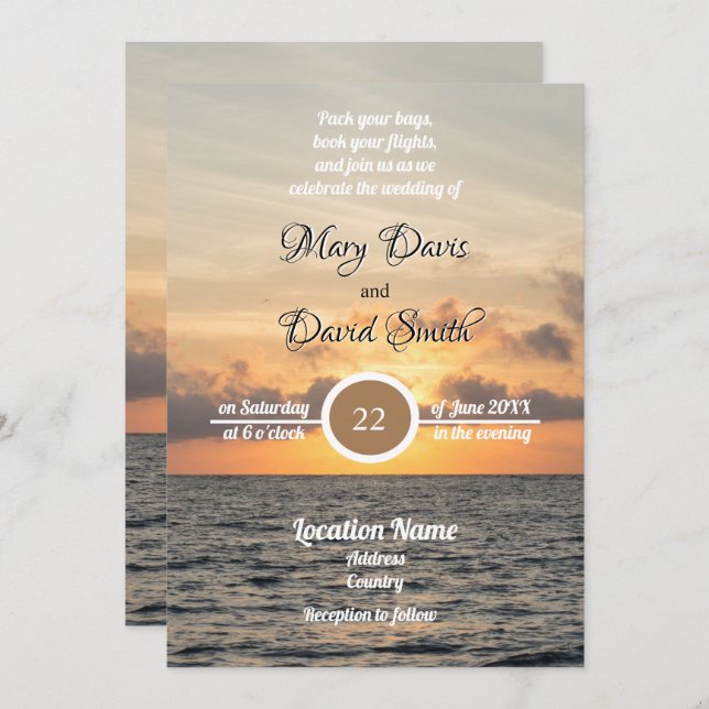 Invitación Boda matutino de Folly Beach (Anverso / Reverso)