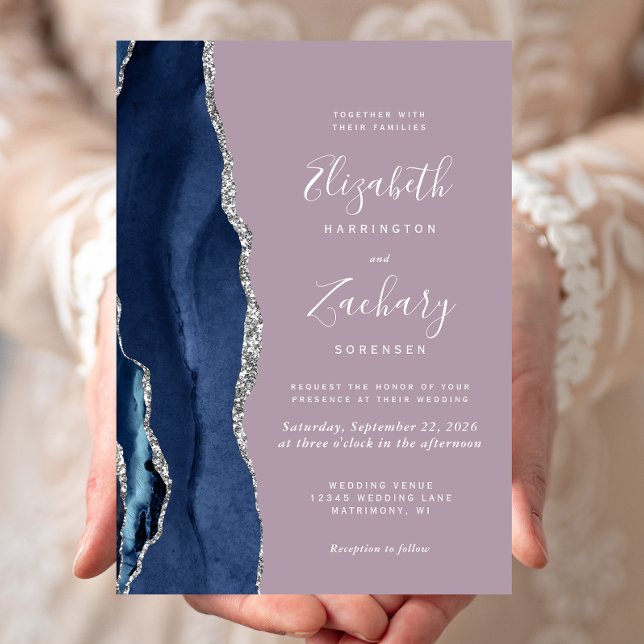 Invitación Boda Mauve del Agate Blue Silver de la Marina mode (Subido por el creador)
