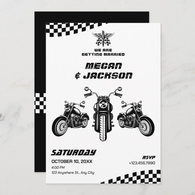 Invitación Boda mecánico clásico de motocicletas (Anverso / Reverso)