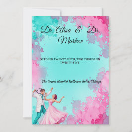 Invitación Boda Médica Acuarela de Médicos Bailando Salvajeme