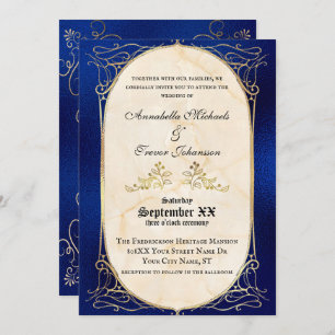 Invitación Boda Medieval Azul y Oro de la Marina