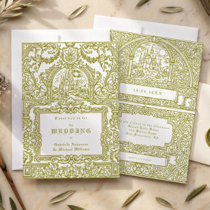 Invitación Boda Medieval Castillo Real Vintage Verde Oliva