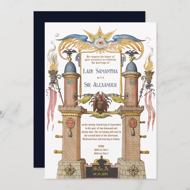 Invitación Boda medieval de manuscrito del renacimiento esoté (Anverso / Reverso)