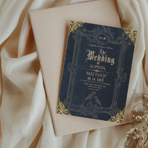 Invitación Boda Medieval Fantasía Royal Black Gold