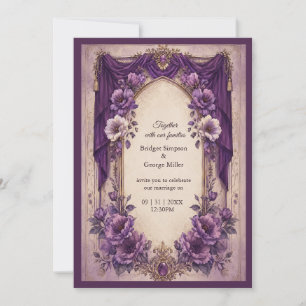 Invitación Boda Medieval Gótica con Arco Drapado Púrpura