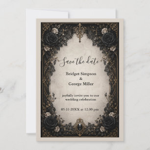 Invitación Boda Medieval Gótica Noir Rosa Negra