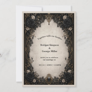 Invitación Boda Medieval Gótica Noir Rosa Negra